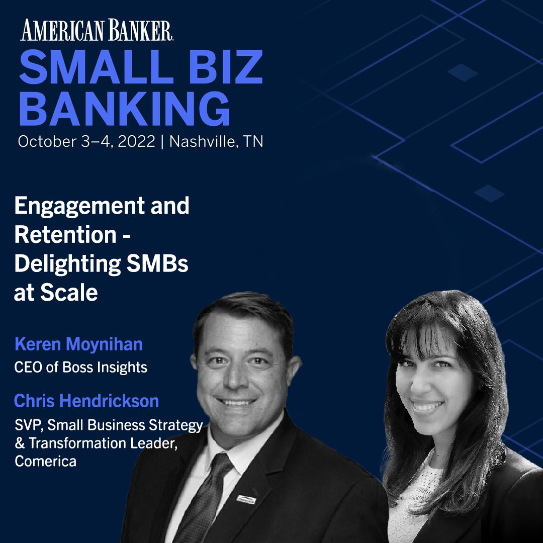 bossinsight's tweet photo. #SmallBizBanking: If you're in the #SMB space, this is the @AmerBanker session you can’t miss! 
 
Hear from @Comerica and @KerenMoynihan about empowering small business customers to grow.
 
Monday, October 3rd, 2022
2:30 PM - 3:00 PM CT
HARPETH I &amp; II https://t.co/2kmP5KJ2jS