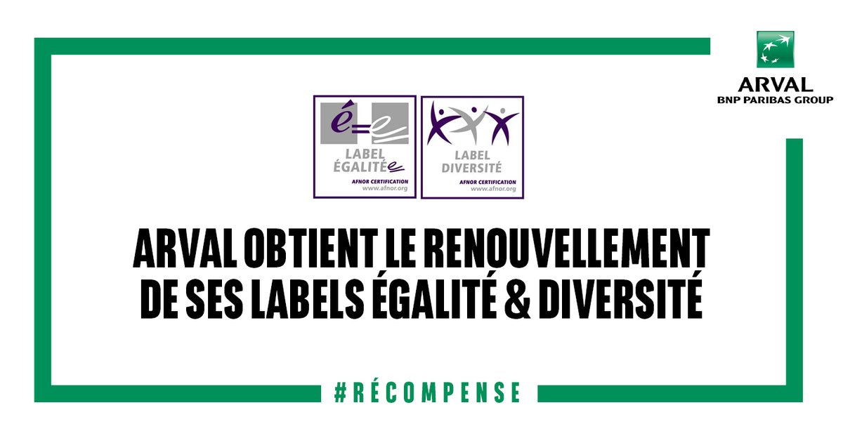 Arval_France's tweet photo. [RSE]

Arval France obtient le renouvellement de ses labels Diversité et Égalité professionnelle, avec la double labellisation #labelalliance.

Arval est fier d’apporter sa contribution à cette réalisation !
#ArvalFrance #Diversité #Egalité #RSE https://t.co/8lfrrc7gPc