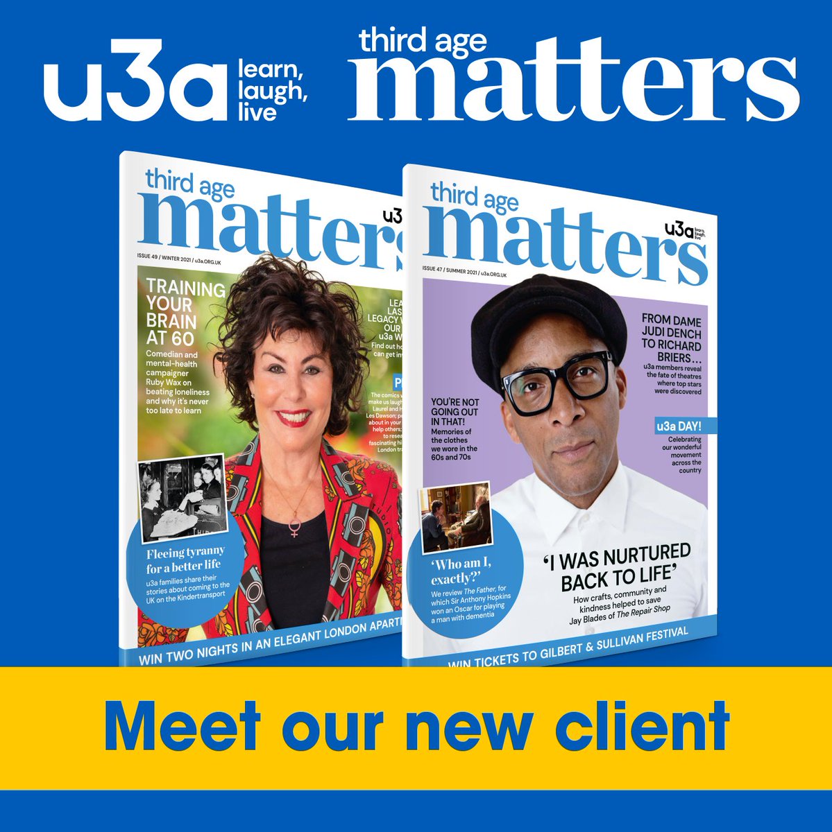 WeAreRedactive's tweet photo. We are delighted that u3a has appointed #Redactive to manage its magazine advertising for #ThirdAgeMatters magazine, published five times a year for 200,000 u3a members who are no longer in full-time work but have a thirst for learning, active pursuits and community. ๐งโ๐จ #u3a https://t.co/CX0TxqJYLm