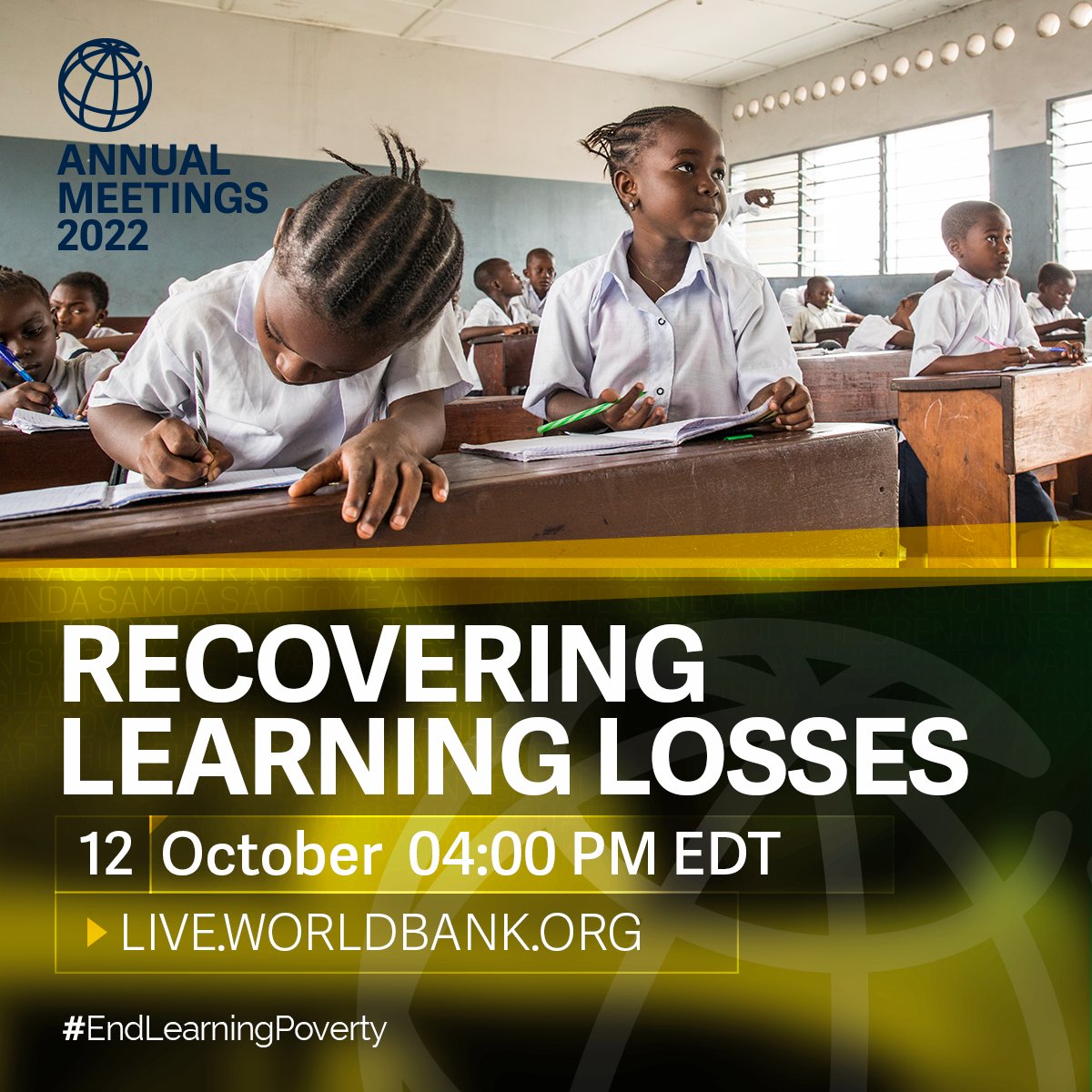 WorldBankAfrica's tweet photo. The world is in the depths of a #LearningCrisis. How can countries keep #LearningLosses from becoming permanent & #EndLearningPoverty?
Join the discussion Oct 12, 4pm EDT, ask your questions and comment ➡️ https://t.co/YepubczZmt https://t.co/SXD8xxnN3R