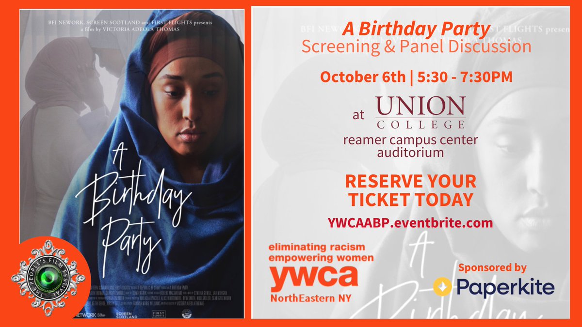 “A Birthday Party” Film Screening, Director Interview & Panel Discussion. Dr. Steady Moono, #SUNYSchenectady President, will be part of the panel. Oct. 6, 5:30–7:30 PM, @UnionCollege Reamer Campus Center Auditorium. Sponsored by the @YWCANENY. Free. ywca-neny.org/a-birthday-par…