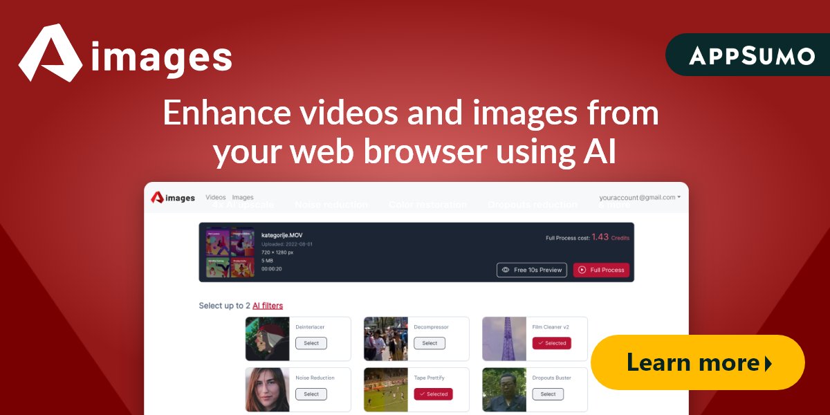 💥Enhance videos and images from your web browser using AI.
👉OFFER: appsumo.8odi.net/Aimages
✅Best for Content creators, Graphic designers, Videographers.

#digitalmarketing #videomarketing #contentmarketing #contentcreators #ContentCreator #graphicdesigners #videographer