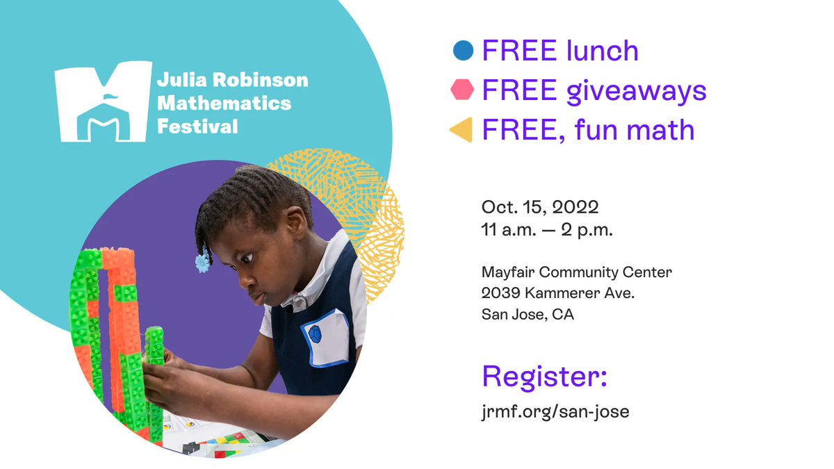 Less than TWO WEEKS until our free, 15th-anniversary math festival in San Jose! Register now: buff.ly/3PGRByw 

#iteachmath #mtbos #math #sanjose