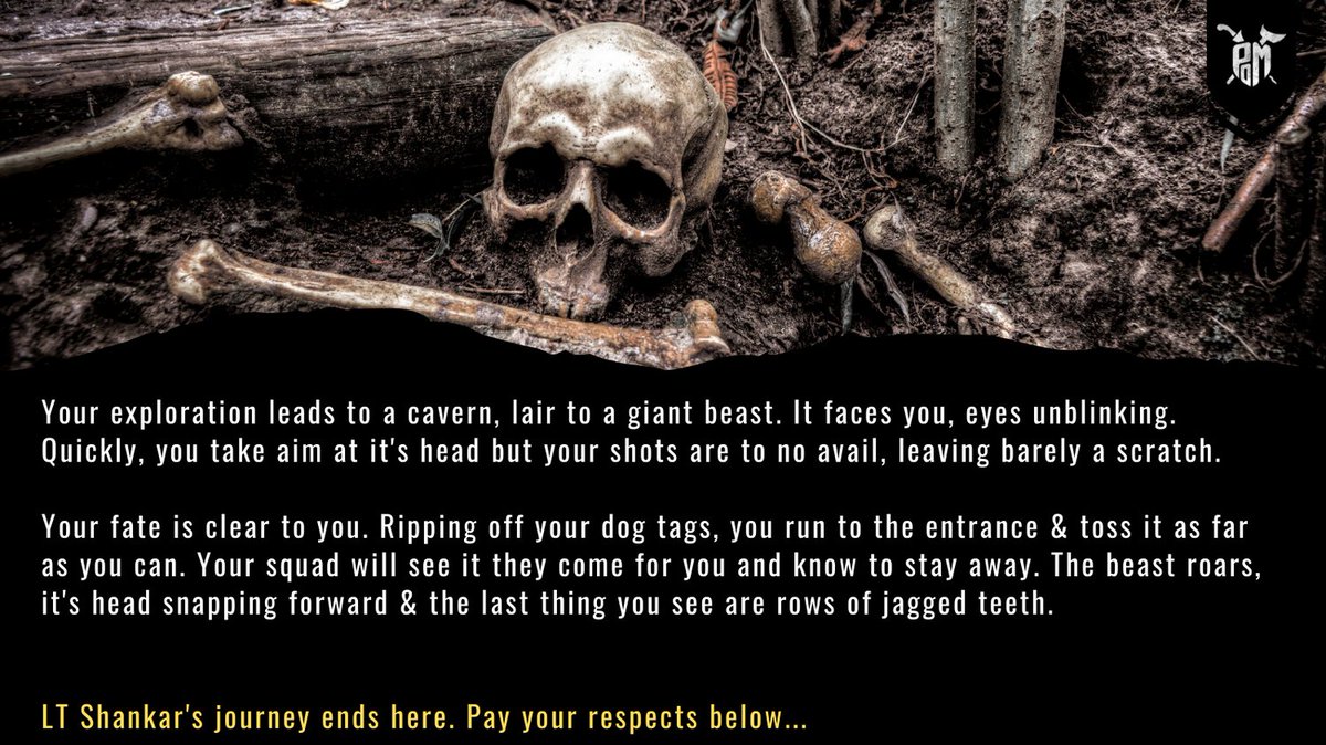 [Heads or Tails - Act 1, Chapter 1, Part 17]

Unfortunately, LT Shankar's journey has come to an end. We salute him for his service. 

However, the mission is not yet over. A new leader will arise. 
 
#PoMHeadsOrTails #WeAreTheProtectors #NFTProject #storytellingNFT