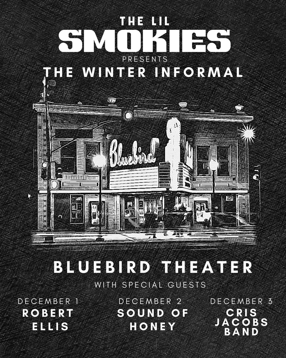 The Lil Smokies (@thelilsmokies) on Twitter photo BLUEBIRD SUPPORT: We’re excited to have <a href="/robertellis_/">Robert Ellis</a>, Sound of Honey and <a href="/CrisJacobsMusic/">Cris Jacobs</a> joining us in Denver this December!
🎟 • thelilsmokies.com BLUEBIRD SUPPORT: We’re excited to have <a href="/robertellis_/">Robert Ellis</a>, Sound of Honey and <a href="/CrisJacobsMusic/">Cris Jacobs</a> joining us in Denver this December!
🎟 • thelilsmokies.com