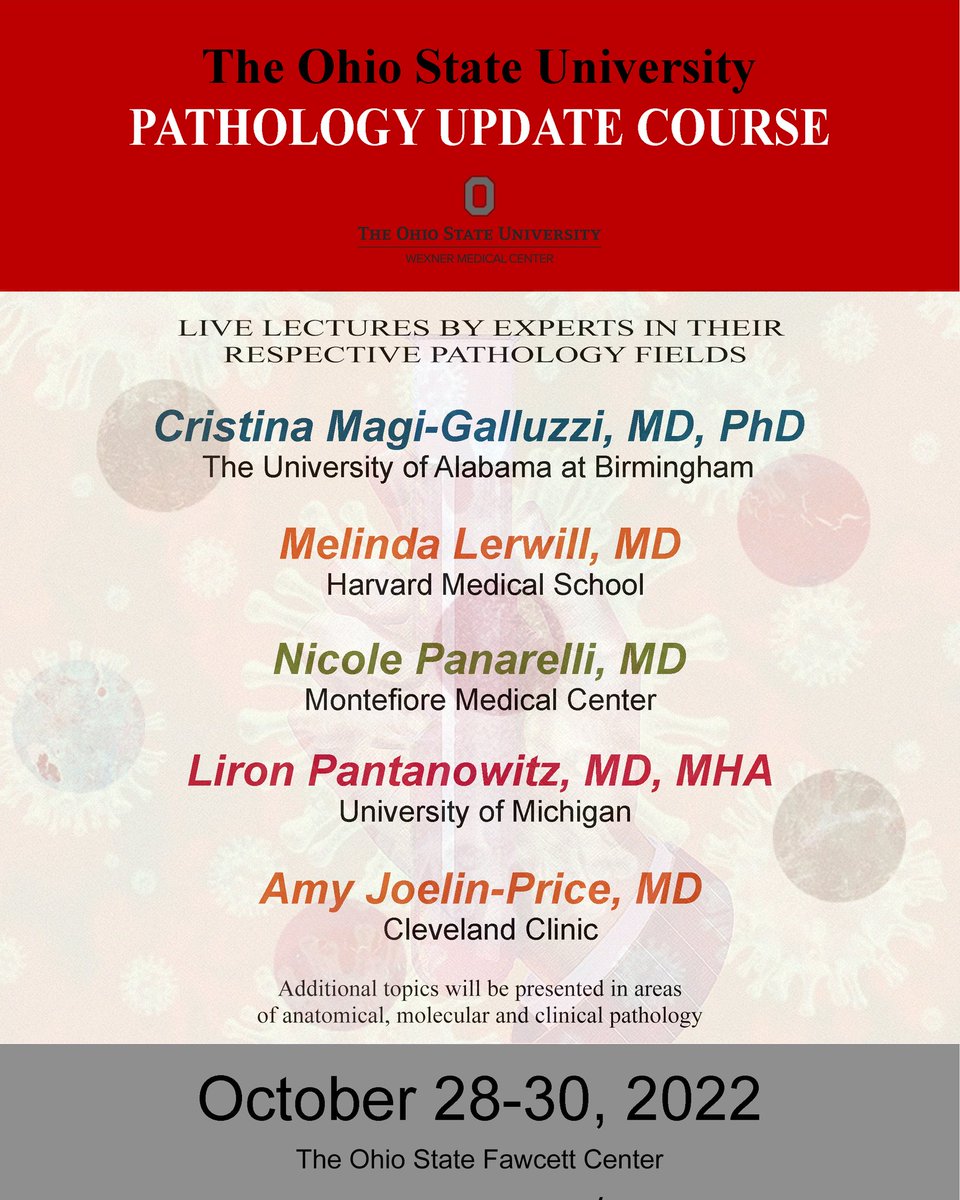 Erin McLaughlin (@erinmcl10516738) on Twitter photo What better way to spend Halloween weekend than learning about #pathology at the #OSU Update Course? Register here: ccme.osu.edu/ConferenceDeta…
<a href="/Aparwani_dpath/">Anil Parwani</a> <a href="/giolujan/">GioAIdoc</a> @arwa_shana <a href="/OhioStatePath/">OhioStatePath</a> What better way to spend Halloween weekend than learning about #pathology at the #OSU Update Course? Register here: ccme.osu.edu/ConferenceDeta…
<a href="/Aparwani_dpath/">Anil Parwani</a> <a href="/giolujan/">GioAIdoc</a> @arwa_shana <a href="/OhioStatePath/">OhioStatePath</a>