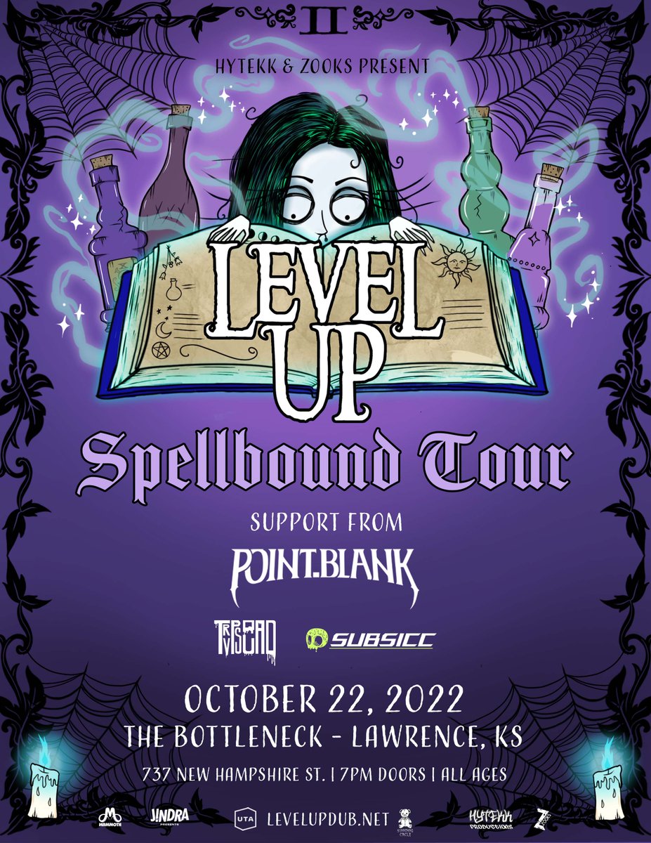 Please welcome TrvpSquad and Subsicc to the Lawrence stop on Level Up's 'Spellbound Tour' with support from POINT.BLANK this month on 10/22! ❤👻
.
Tickets: bit.ly/LevelUpZOOKS 🎟