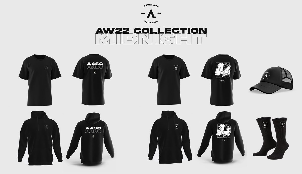 AzukiApe's tweet photo. ◾️ AASC Midnight AW22 Collection! ◾️

This stylish collection features a brand new AASC design, and an aesthetic collaboration between AASC x @ApeLiquidio!

The streetwear store will be open to holders ONLY &amp; payable ONLY with cryptocurrencies.

Coming soon.

#ApeTogether♦️ https://t.co/1K6aBa2mv5