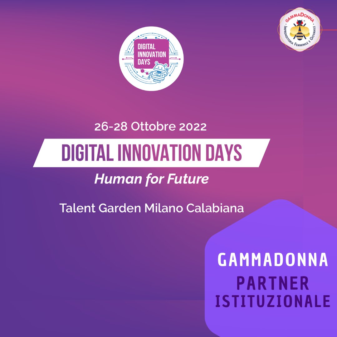 GammaDonna 🐝 (@gammadonna_) on Twitter photo 🐝#GammaDonna è partner di Digital Innovation Days <a href="/DIDAYSIT/">Digital Innovation Days Italy</a>
Milano, <a href="/TalentGardenit/">Talent Garden Italy</a> Calabiana
26-28 #Ottobre 2022
👩🎤La nostra Presidente <a href="/ValComm/">Valentina Parenti</a> modererà il panel "Come comunicare la diversità"
🎟Per info, programma e ticket 👉 bit.ly/GD_DigitalInno…
#DIDAYS22 🐝#GammaDonna è partner di Digital Innovation Days <a href="/DIDAYSIT/">Digital Innovation Days Italy</a>
Milano, <a href="/TalentGardenit/">Talent Garden Italy</a> Calabiana
26-28 #Ottobre 2022
👩🎤La nostra Presidente <a href="/ValComm/">Valentina Parenti</a> modererà il panel "Come comunicare la diversità"
🎟Per info, programma e ticket 👉 bit.ly/GD_DigitalInno…
#DIDAYS22