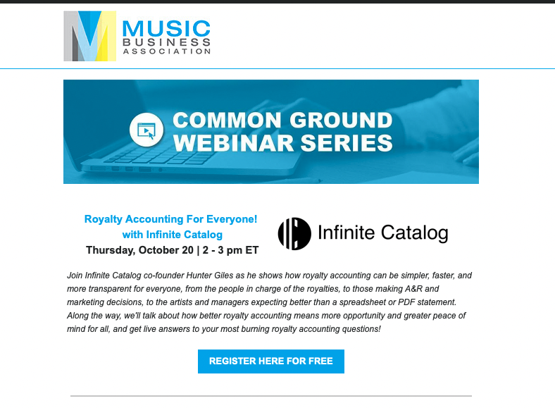royalty accounting for who? everyone! courtesy @MusicBizAssoc and our co-founder @infinitebest register! us02web.zoom.us/webinar/regist…