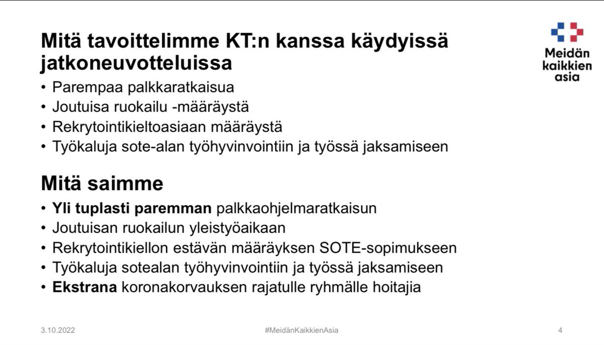 Tänään syntyneen sopimuksen asioita mm. tässä nettisivujen kuvassa. Ei ollenkaan huono! 

Rekrytointikieltoa koskeva määräys on hyvin poikkeuksellinen, se takaa hoitajien oikeudet valita työnantajansa. 

<a href="/Tehy_ry/">✨</a> <a href="/SuPerLiitto/">SuPer ry</a> #MeidänKaikkienAsia
#muutosvoima