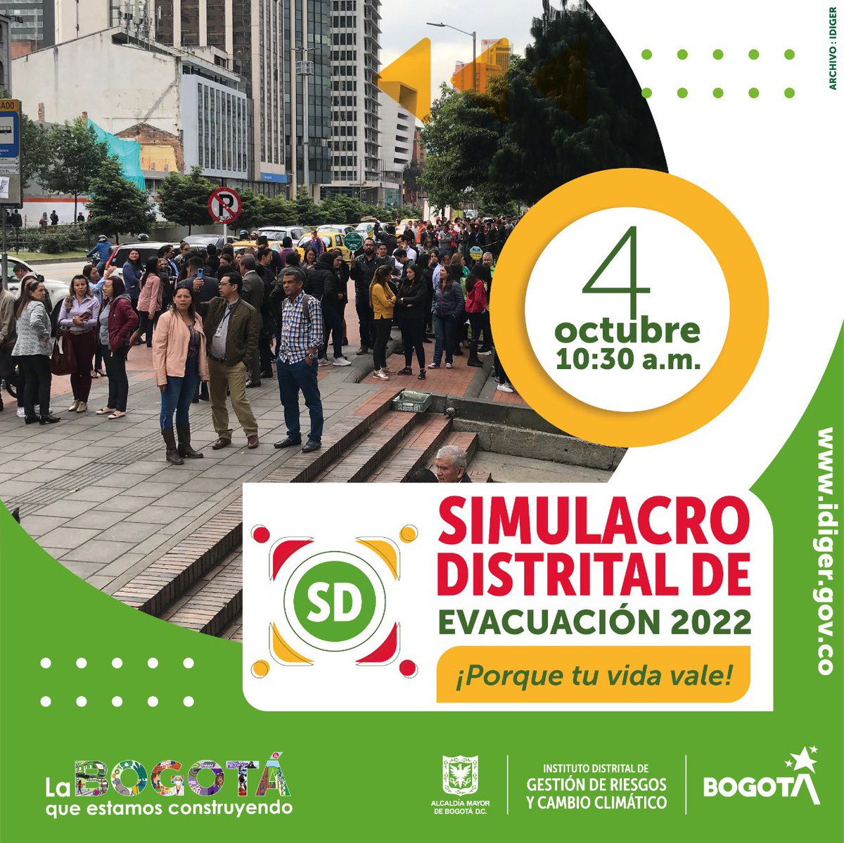 IDIGER's tweet photo. ¿Y tú, sabes cómo protegerte?
Porque tu vida vale, participa activamente desde tu hogar, sitio de trabajo o estudio en el #SimulacroBogotá2022

Inscríbete en https://t.co/9pig30aRLk
¡Conoce, prepárate y actúa! https://t.co/KcjYoQd7kp