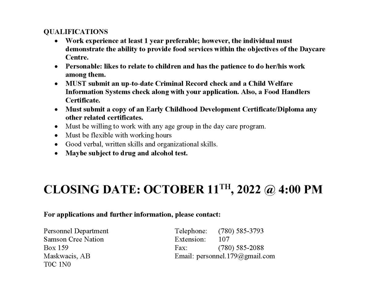 SamsonCree's tweet photo. @SamsonCree Job Opportunities: MCTC Program Coordinator position. https://t.co/gV6kRYG5hE