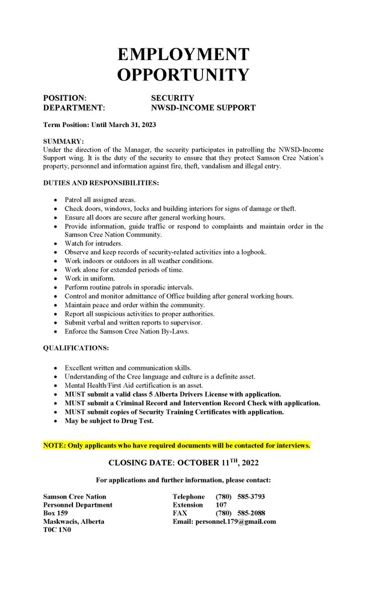 SamsonCree's tweet photo. @SamsonCree Job Opportunities: MCTC Program Coordinator position. https://t.co/gV6kRYG5hE