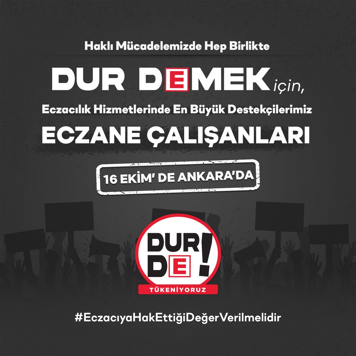 16 Ekim Pazar Günü 
#BüyükEczacıMitingi'nde
Mesleğimizin Yok Sayılmasına Dur Demek için ANKARA'dayız.
#EczacıyaHakEttiğiDeğerVerilmelidir