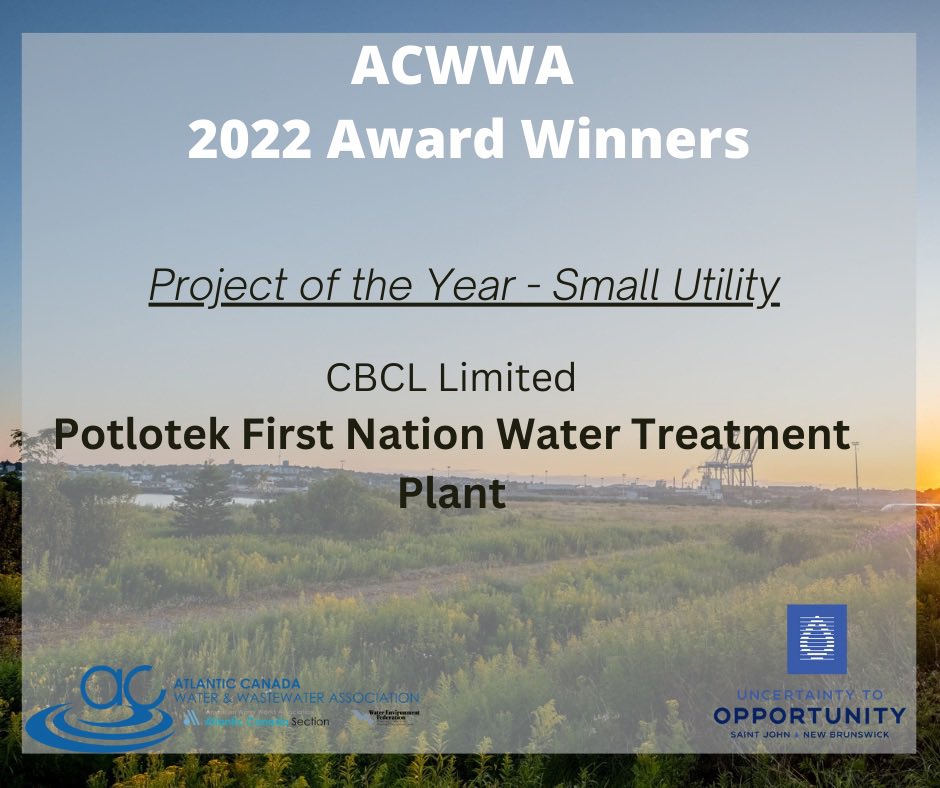 ACWWA's tweet photo. Project of the Year Small Utility is awarded to @cbcllimited and Potlotek First Nation for the Potlotek First Nation Water Treatment Plant https://t.co/zTHCYS44vT