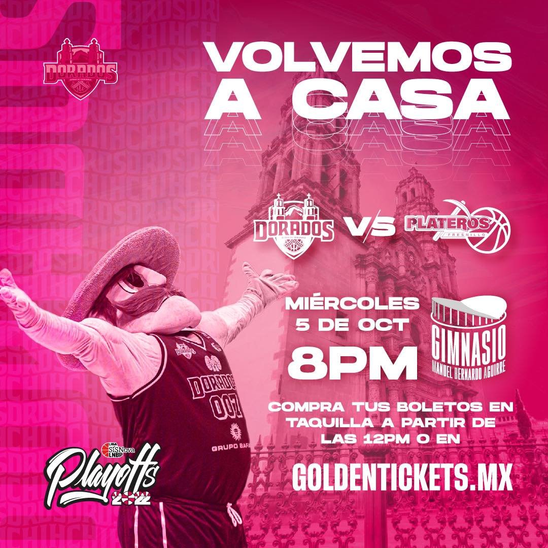 ¡VOLVEMOS A CASA! 

Afición y #DoradosDeCorazón esperamos verte este miércoles a las 8PM en el MBA para el que podría ser nuestro último juego de Playoffs. 

Podrás comprar tus boletos en goldentickets.mx o en taquilla a partir de hoy después de las 12PM.