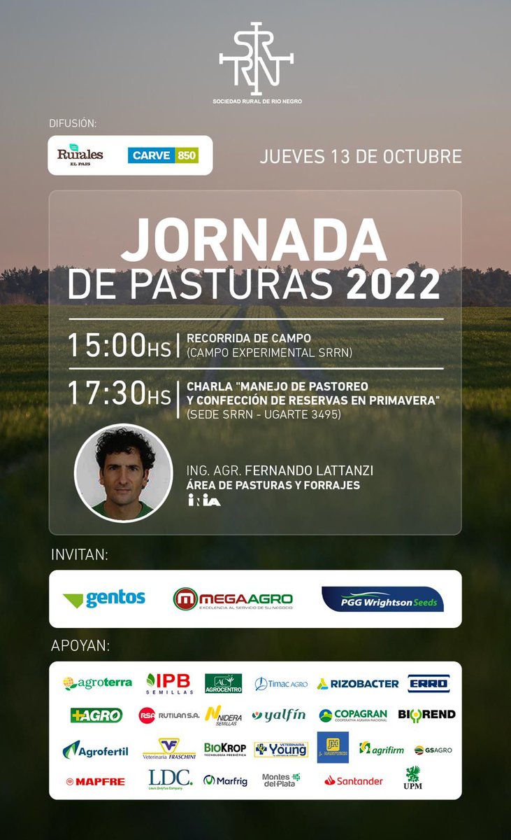 Los esperamos el próximo Jueves 13 de octubre en el Campo Experimental de la SRRN <a href="/RuralRioNegro/">Sociedad Rural de Río Negro</a>