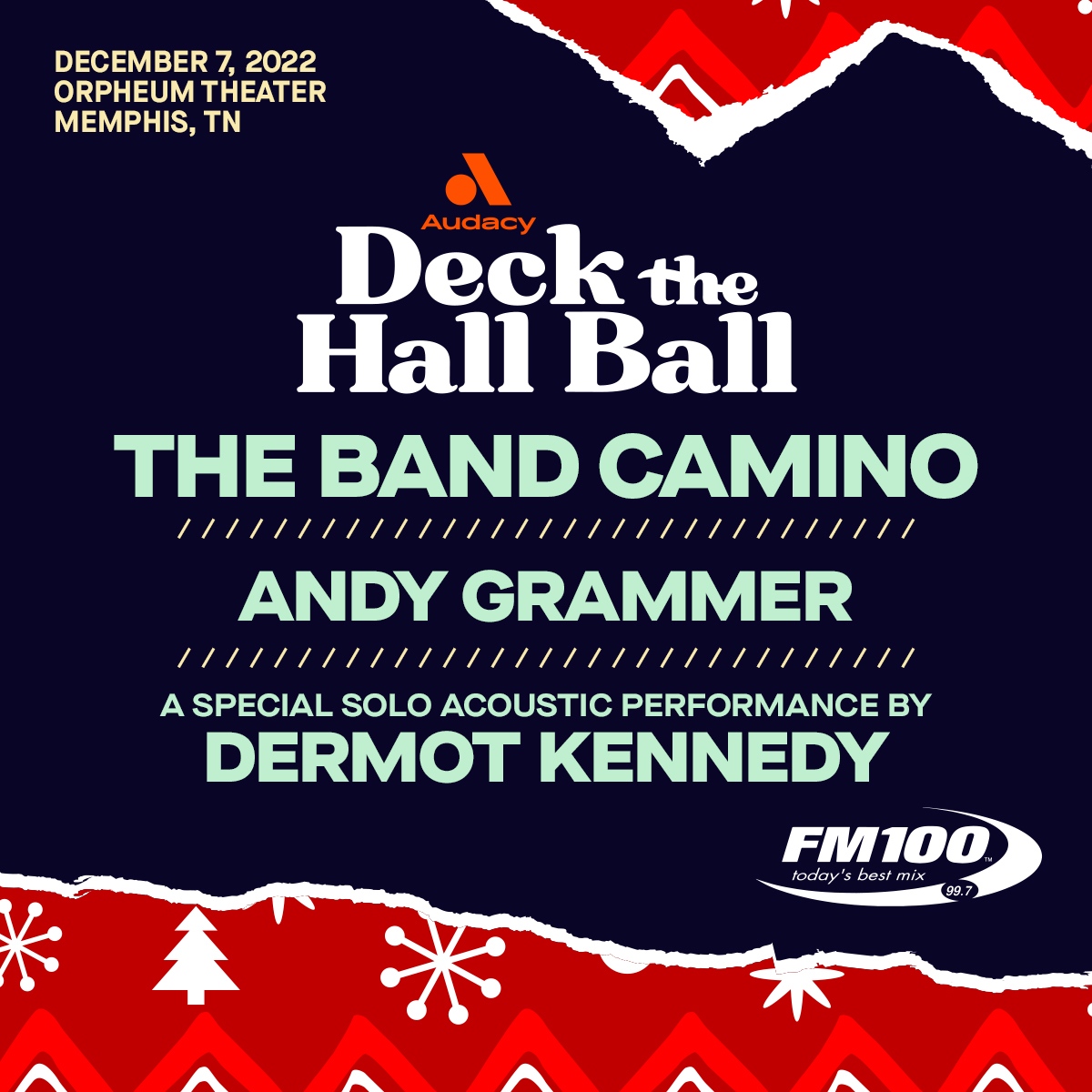 Orpheum Theatre Group (@theorpheumtn) on Twitter photo The Band Camino, Andy Grammer, AND Dermot Kennedy join forces for the Deck the Hall Ball Tour, rocking the Orpheum Theatre stage December 12th!🎸❄️
Tickets go on sale this Friday, October 7, at 10AM. The Band Camino, Andy Grammer, AND Dermot Kennedy join forces for the Deck the Hall Ball Tour, rocking the Orpheum Theatre stage December 12th!🎸❄️
Tickets go on sale this Friday, October 7, at 10AM.