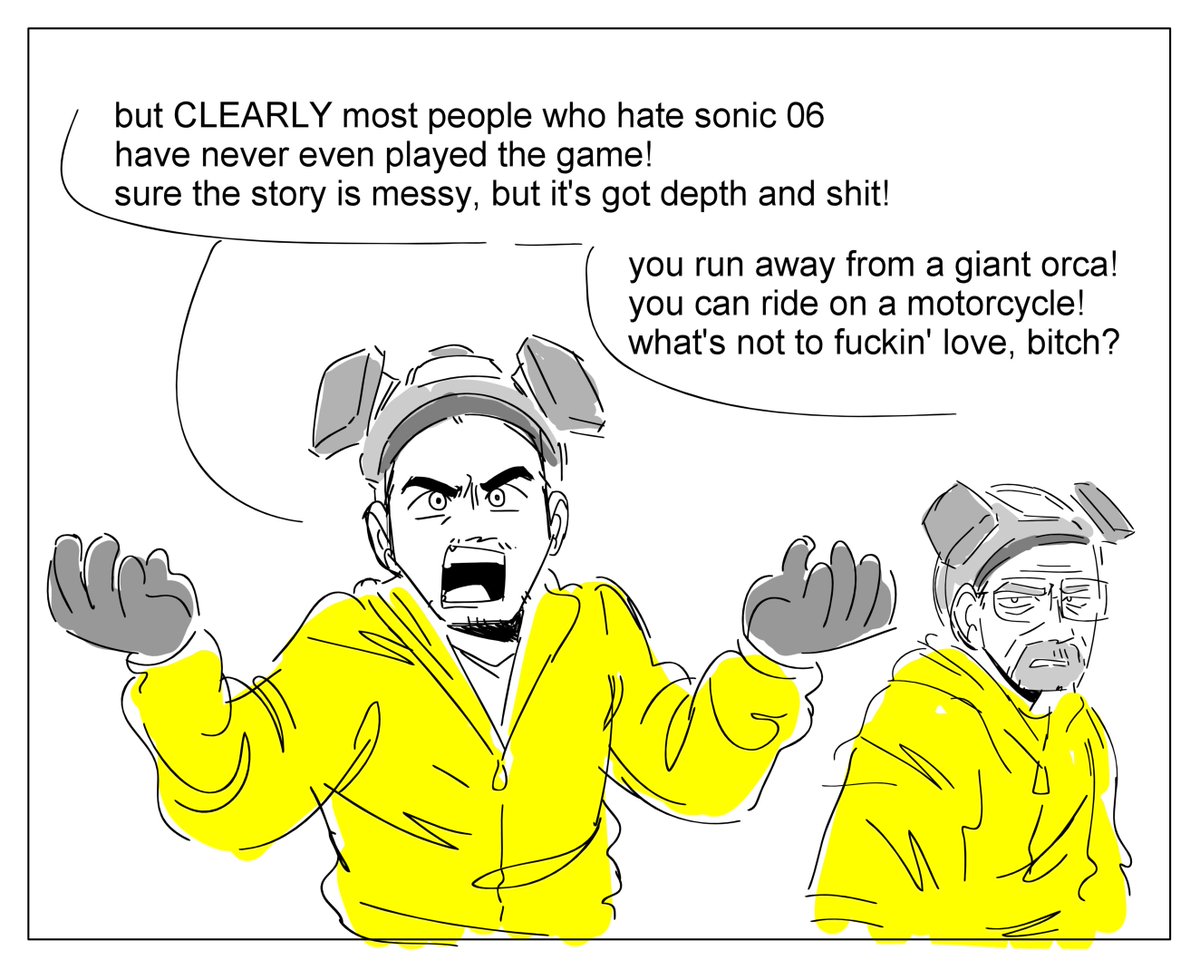 yesterday i woke up and went "yeah alright i'll draw famous sonic 06 defender jesse pinkman" 