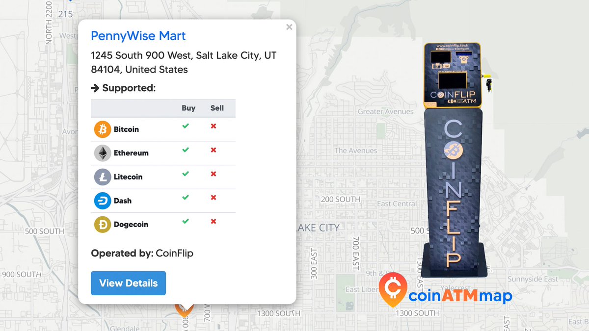 coinatmmap's tweet photo. Check out this #Bitcoin ATM by @coinflip in #SaltLakeCity , #Utah . This machine supports #BTC , #Ethereum, #DOGE, #LTC, &amp; many more. Find this #BitcoinATM and many others at #CoinATMmap (Link In Bio). https://t.co/t3eY1o1XML