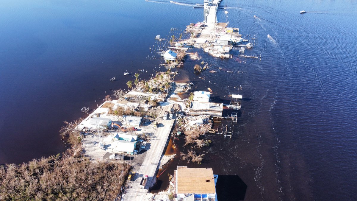 Drone pictures were taken Monday morning of Matlacha Pass Bridge in the aftermath of Hurricane Ian.