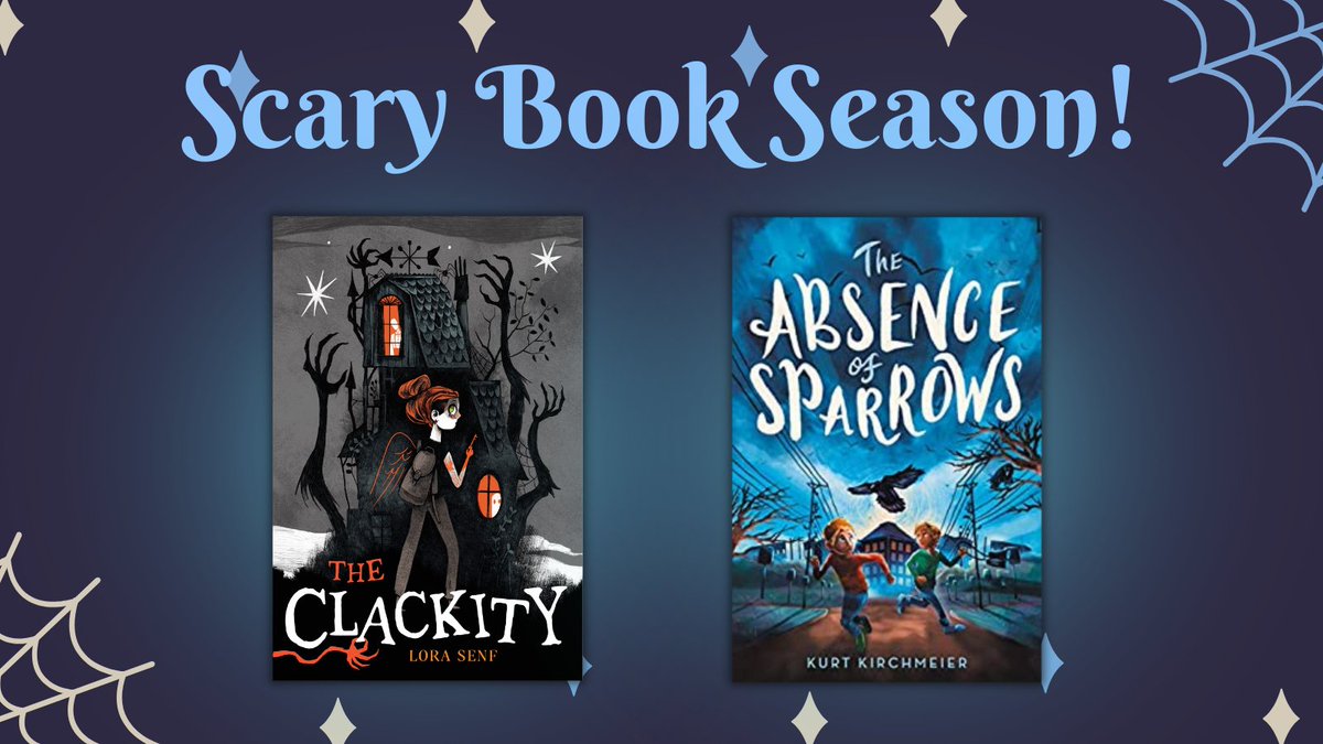 HerringAli's tweet photo. IT'S SCARY BOOK SEASON 🕷️👻🕸️! Check out two of #TeamSpencerhill's middle grade spooky stories!
@Lora013's #TheClackity, book 1 of the Blight Harbor series, from @SimonKIDS, & @saskwriter's #TheAbsenceofSparrows from @LittleBrownYR. Book 2, The Nighthouse Keeper, coming 2023! https://t.co/3UkA43bLA9