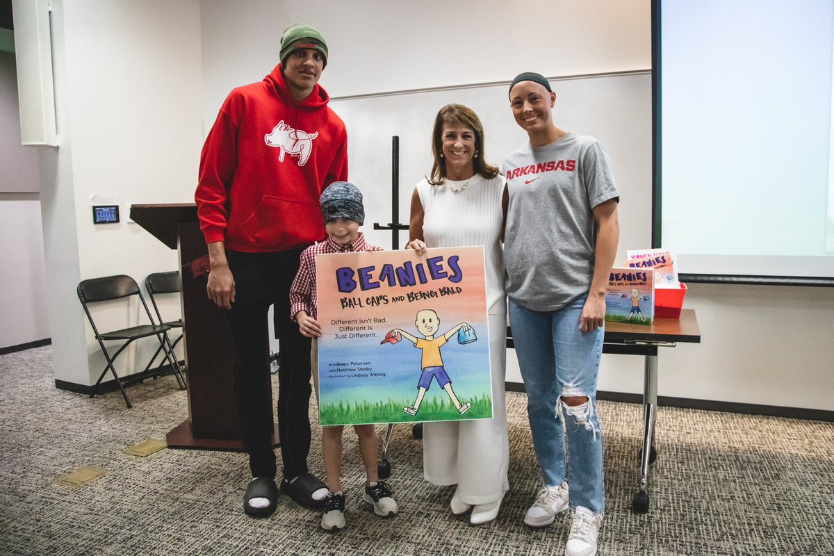 RazorbackSADev's tweet photo. Spent the day celebrating the release of Beanies, Ball Caps and Being Bald: Different Isn’t Bad, Different Is Just Different. 

Beanies, Ball Caps, and Being Bald opens the door for conversation about physical differences and sharing the basics of alopecia with children. https://t.co/EQaq3BRRqJ