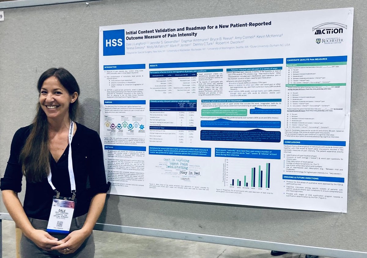 Dale Langford, PhD, presents a poster at #IASP2022 about a new patient-reported outcome measure of pain intensity. This paper is now in press with @TheJournal_Pain. Read more here: sciencedirect.com/science/articl… @IASPpain @ElsevierConnect @US_ASP @HSpecialSurgery @HSSProfEd