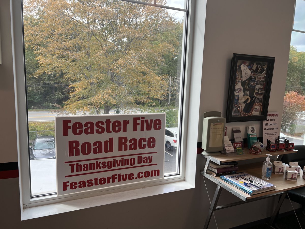 OSSPT's tweet photo. It is that time of year again! FEASTER 5 Thanksgiving Day road race registration time! As is tradition here we put up the sign at the start of ever October! #willrunforpie #FeasterFiveRoadRace https://t.co/oFWzL3q5JA