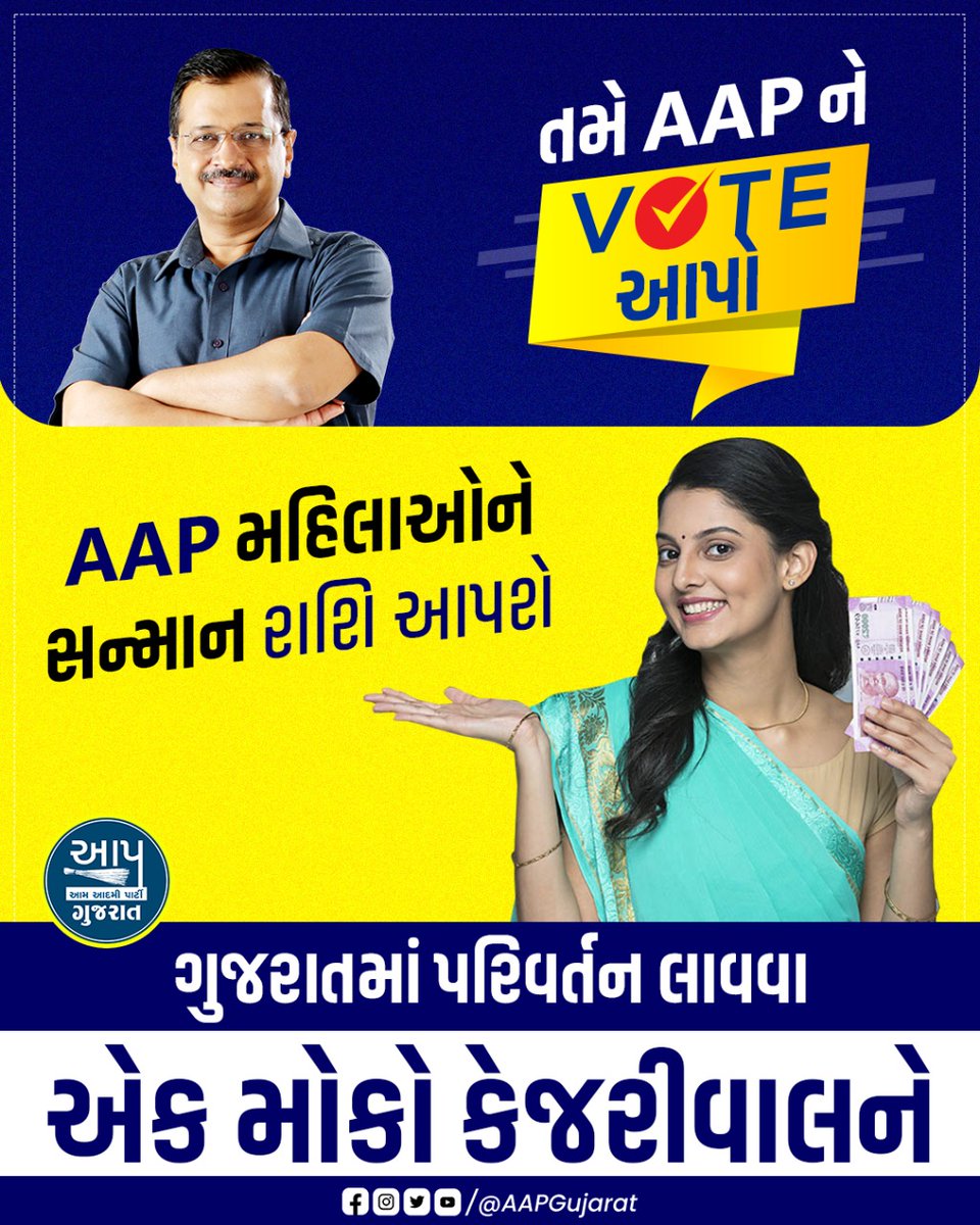 GauriDesaiAAP's tweet photo. AAP મહિલાઓને સન્માન રાશિ આપશે.!💐💐 https://t.co/u9E0nx6SBi