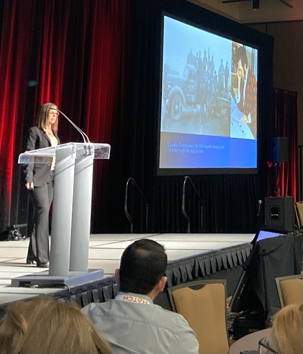 Jocelyn Hayley paying tribute to her family roots near the start of her extraordinary and inspiring RM Hardy Lecture “Permafrost Thaw in a Changing Climate; a Geotechnical Perspective“ to open the 75th Can. Geotech. Conf. <a href="/CanadianGeotech/">The Canadian Geotechnical Society</a>⁩ geocalgary2022.ca