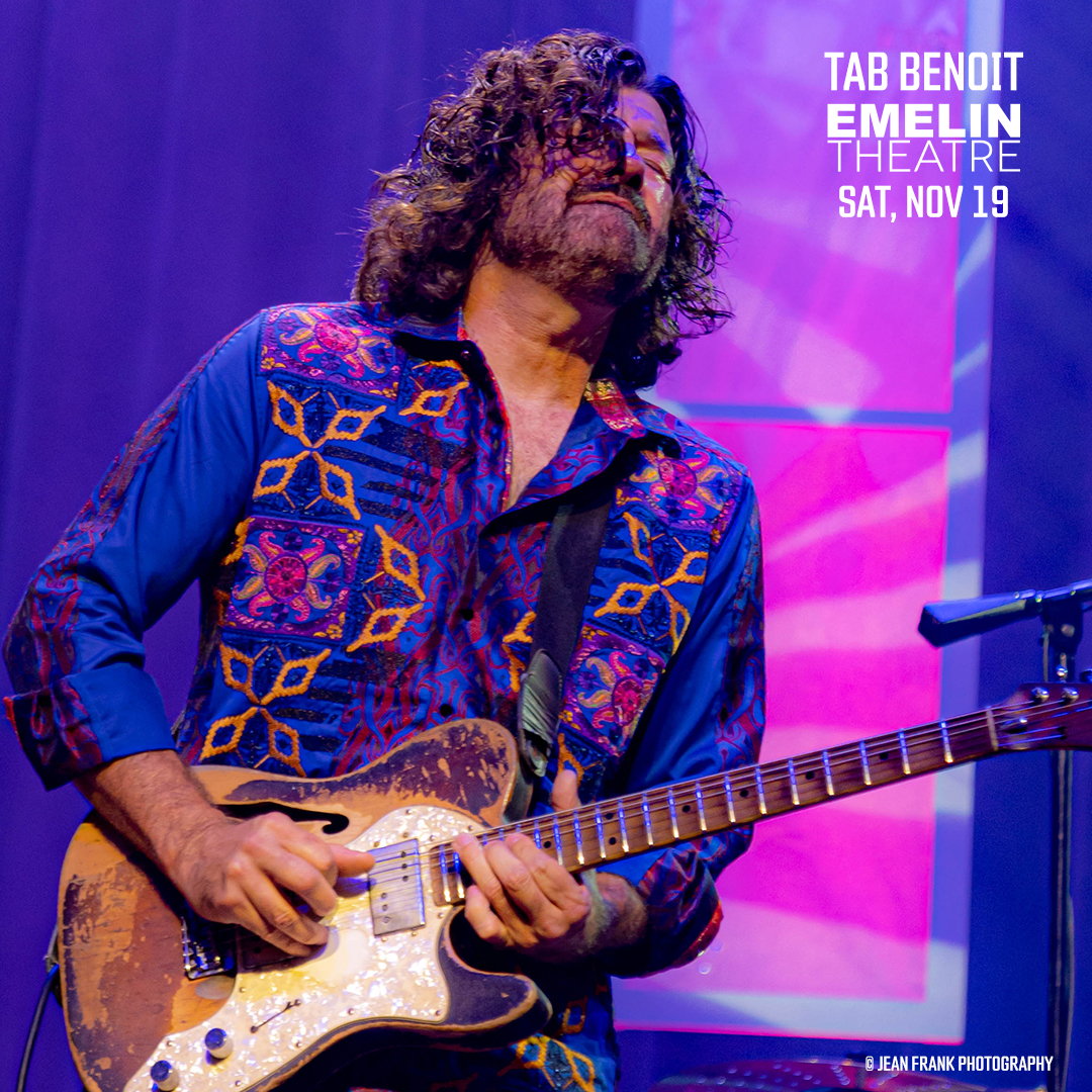 On November 19 at 8 PM, Emelin Theater presents Tab Benoit! The Grammy nominated singer, songwriter and guitarist features gritty and soulful Delta swamp blues! For tickets and more information, visit emelin.org/event/tab-beno…. @EmelinTheatre @TabBenoitLA @wfuv #EmelinTheatre