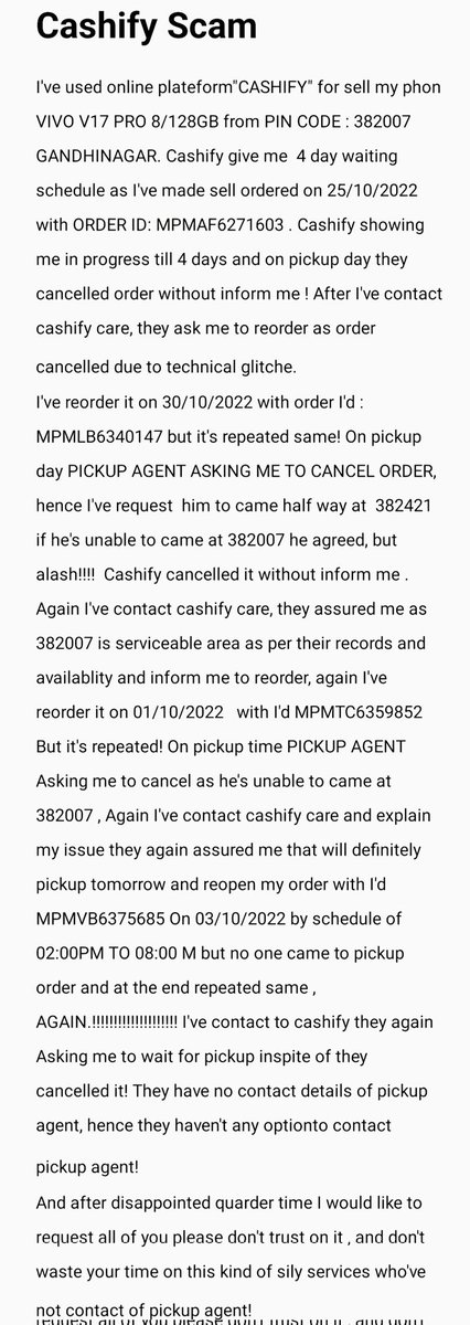 Jentisinh001's tweet image. #CashifyScam #Cashify_fraud 
@Cashify_ @ConsumerReports @CustomerRights1 @ipc_420 #consumers #Onlinefraud #wasteoftime