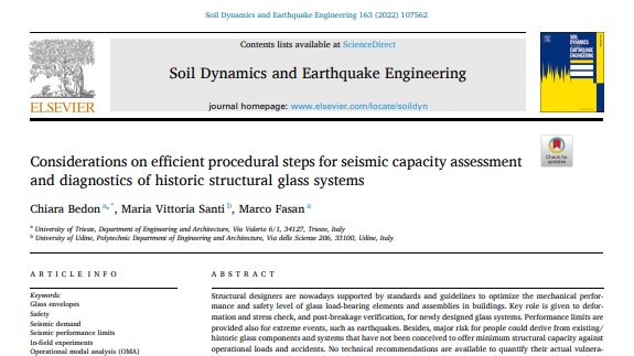 ChiaraBedon's tweet photo. "Considerations on efficient #procedural steps for #seismic capacity assessment and #diagnostics of #historic #glass systems"
with case-study experiments in #Torviscosa
Free access:
https://t.co/H7wXJ69IhC https://t.co/M2yAzzZpEz