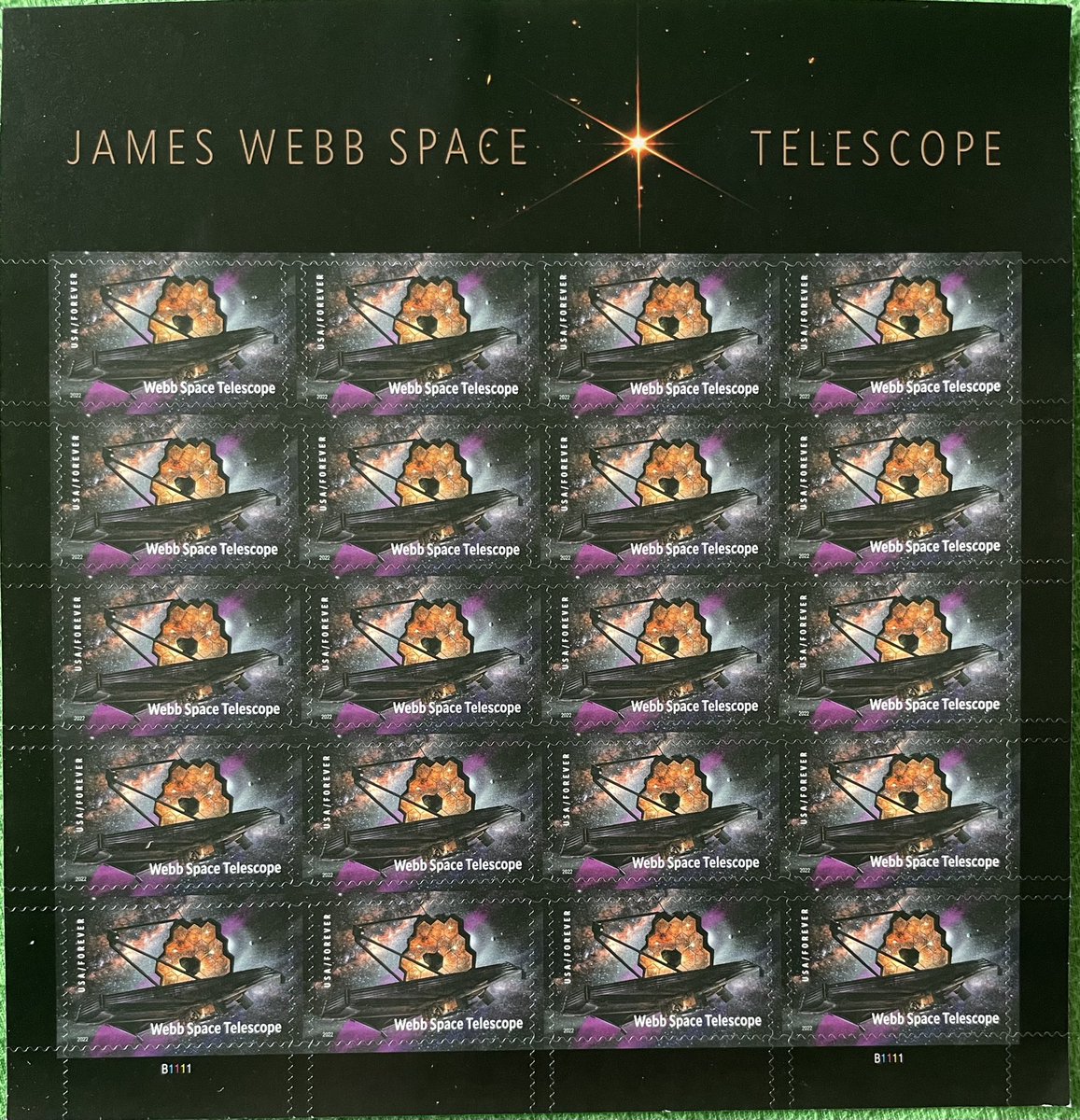 kjmr97FM's tweet photo. An amazing 20 #usstamp pane of the #jameswebbspacetelescope #usps #foreverstamps .
The #uspostalservice has recently issued a stamp celebrating #nasa ‘s new James Webb Space Telescope, the largest, most powerful, and most complex science telescope ever put in space.#mystamps https://t.co/D3Xb22TuEN