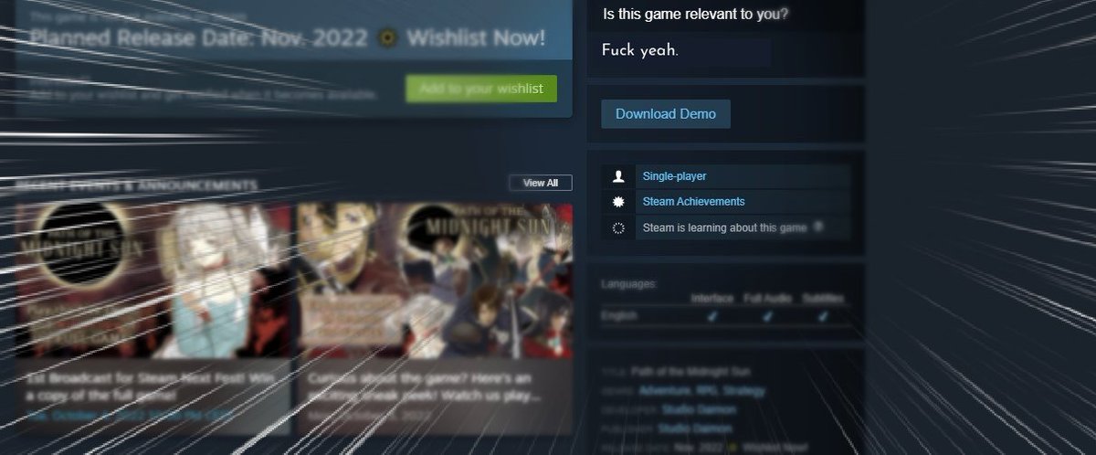 StudioDaimon's tweet photo. You can now download the free Demo of #PathOfTheMidnightSun on Steam! ๐
https://t.co/IJKJT3Fe3k
