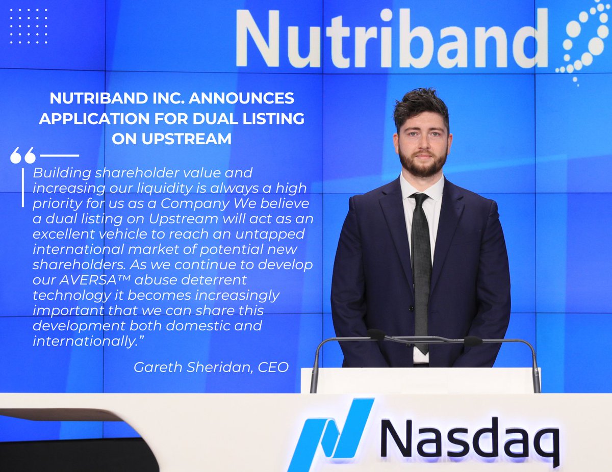 nutriband's tweet photo. Nutriband Inc. Announces Application for Dual Listing on Upstream
"Building shareholder value and increasing our liquidity is always a high priority for us as a Company"
#ntrb $ntrb #stocks #NASDAQ https://t.co/ppL4K7vQVn