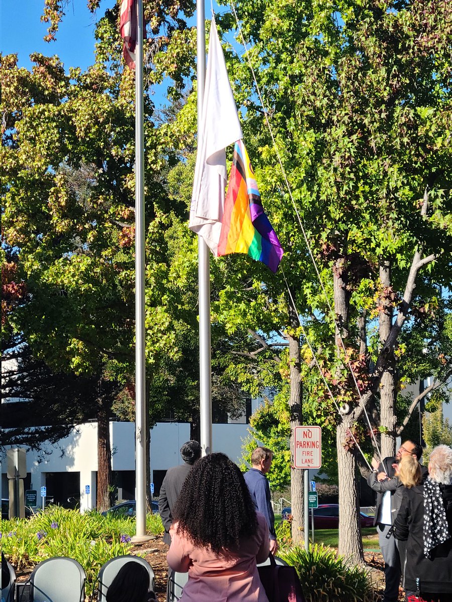 LGBTQ+ flag raising ceremony at SCCOE today. Proud to work here. #lgbtqhistorymonth #wearesccoe #inclusion