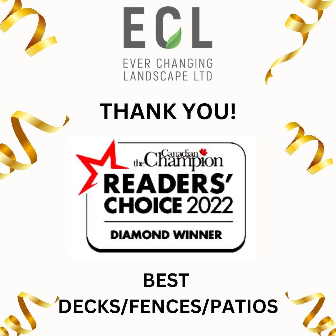 ECLOntario's tweet photo. We are the Diamond winners in The Inside Halton Readers’ Choice Awards 2022 for the category of Best Decks/Fences/Patios.
https://t.co/Y9NTAmCZX9
#everchanginglandscape #DecksFencesPatios #bestDecksFencesPatios #winner #readerschoiceawards #WaterlooChronicle #votes #waterloo https://t.co/t0Lu46vRtK