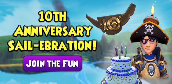 Thank you for 10 Y E A R S! 🎂

Pirate101’s 10th Anniversary is here! To sail-ebrate, we’re bringing back your birthday favorites, transforming Skull Island with birthday decor, and giving away some festive items! Ready to join the parrrty? pirate101.com/free_game/10th… #Pirate101