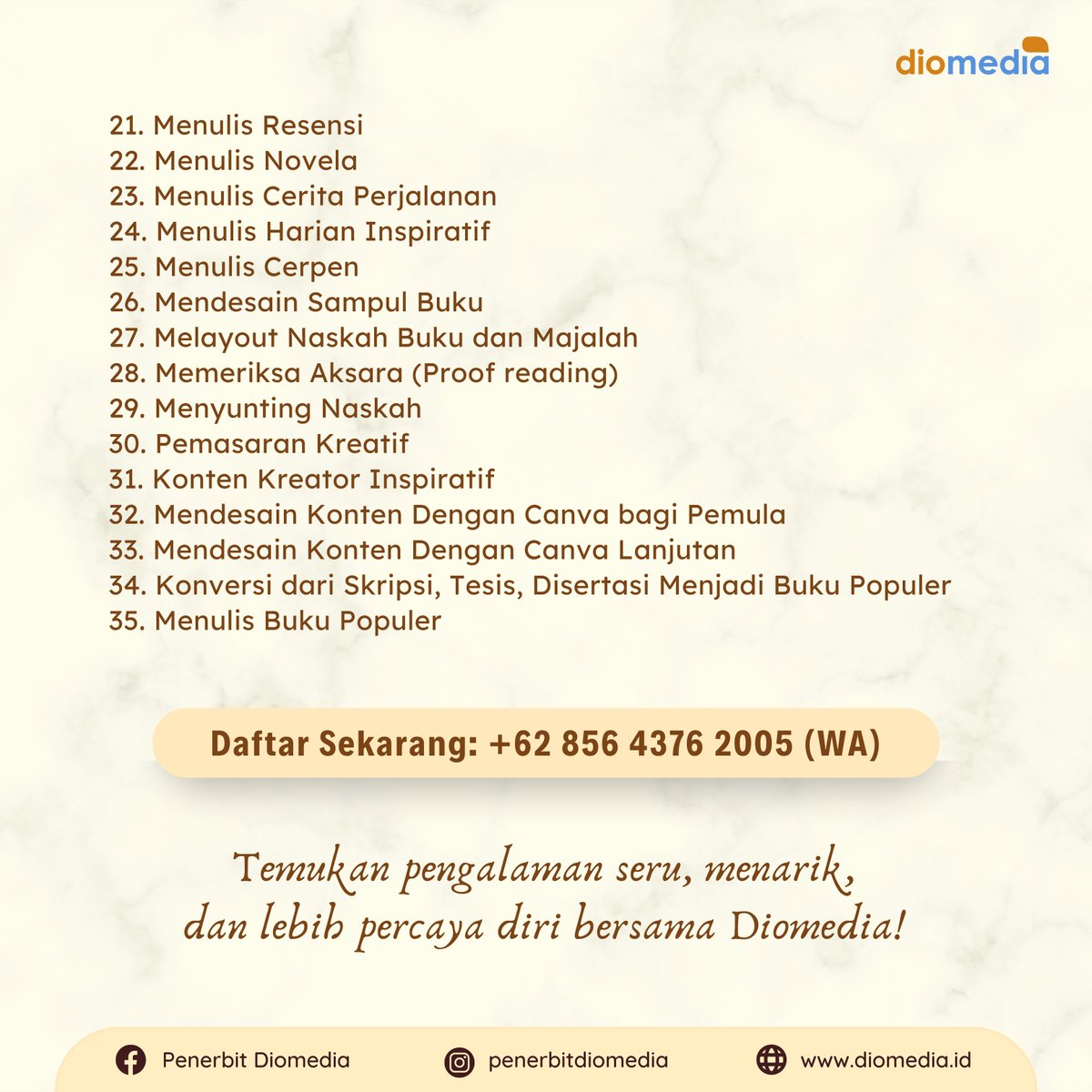 dio_media's tweet photo. Berkarya, apa pun itu dimulai dari 1 langkah. Menulis 1 buku dimulai dari 1 kata hingga utuh menjadi bacaan yang siap disuguhkan kepada pembaca. Kerja sunyi ini mengaktifkan departemen kreatif kita. 

Pilihlah kelas-kelas menulis sesuai kebutuhan Anda bersama Diomedia! https://t.co/CCEi9i6qfX