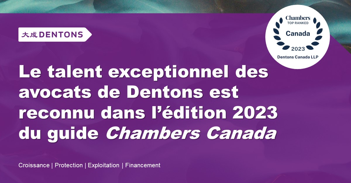 DentonsQC's tweet photo. Nous sommes fiers d’annoncer que Dentons a obtenu un nombre record de mentions dans l’édition 2023 du guide Chambers Canada. Félicitations à nos 74 collègues qui ont obtenu des mentions individuelles dans 32 champs de pratique et secteurs! https://t.co/YZfw9IPCee https://t.co/7PW9WFteJU