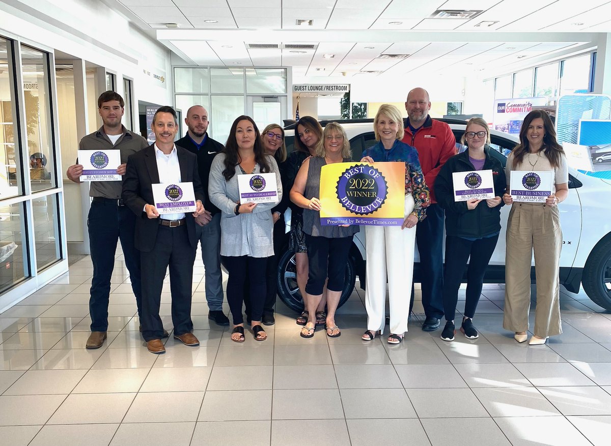 Beardmore has been named 2022 @BestOBellevue for the FIFTH YEAR in a row! The categories include:

🏆 Best Business 
🏆 Best Auto Dealership 
🏆 Best Customer Service 
🏆 Best Employer
🏆 Best Alumni Owned Business 

bestofbellevuene.com