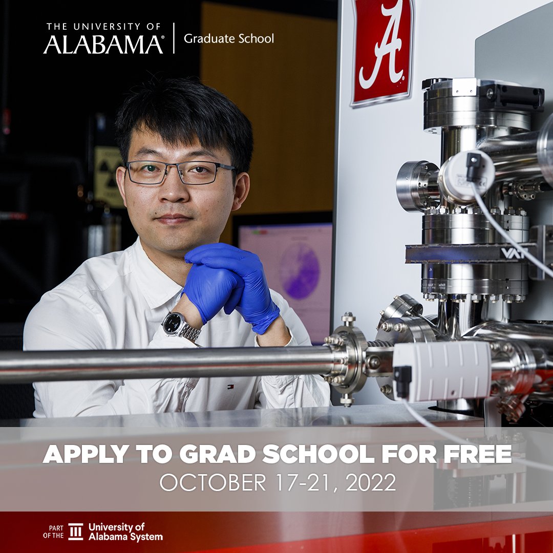 FREE APP WEEK will be here before you know it. The University of Alabama Graduate School is offering application fee waivers redeemable October 17-21. Eligible students can apply to grad school for free. Learn more: bit.ly/3ybBKBQ