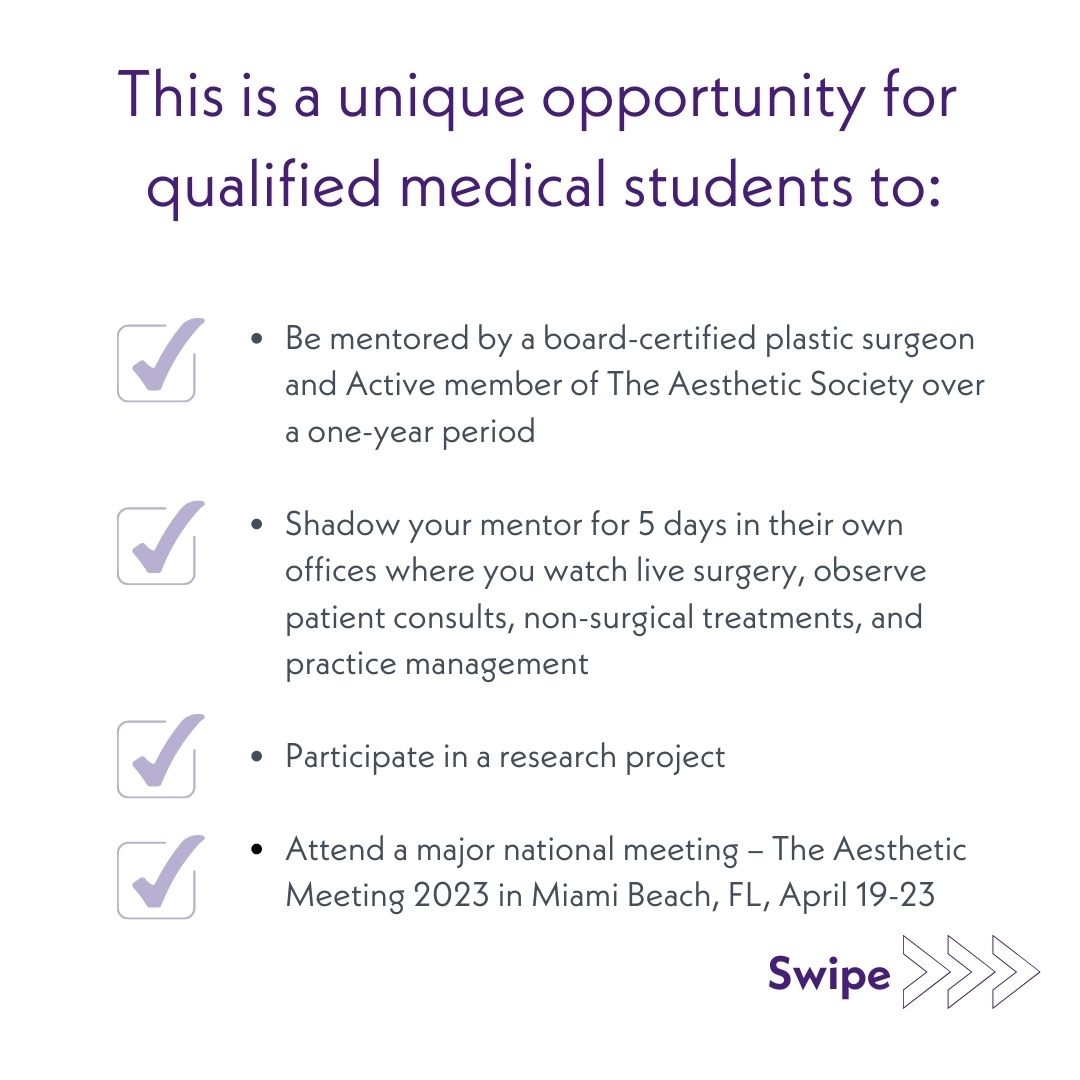 TheAestheticSoc's tweet photo. The ASERF Externship Program has been designed to bridge a gap between students who are underrepresented in medicine and aesthetic plastic surgery.
To apply, click on the link below.
https://t.co/aQaZk0Lu5y
#aserf #plasticsurgery https://t.co/hY00ZW4Hd6