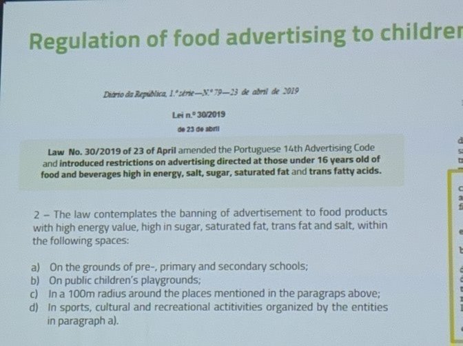 fernandamedian's tweet photo. Ley de publicidad de alimentos en Portugal. Regulación en medios y entorno escolar desde 2019. Presenta Sofía Mendes de @ceidss en @gozobilbao https://t.co/ldQxFweDlQ