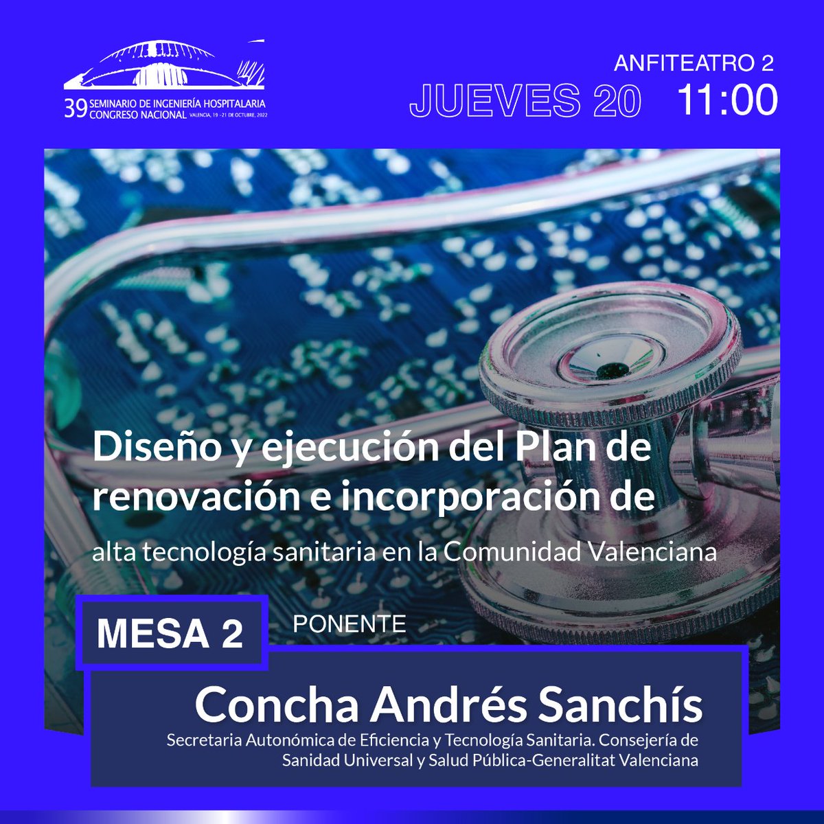 En la ponencia sobre “Diseño y ejecución del Plan de renovación e incorporación de alta tecnología sanitaria en la Comunidad Valenciana” estará al frente Concha Andrés Sanchis.

Conoce más de ella aquí: 39seminario-aeih-valencia2022.com/pdf/63354d9661…