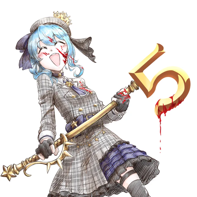 ホロにはまり始めた当初のすいちゃんのイメージはお歌とテトリスの人だった。今のイメージはご覧の通り。()好きなすいちゃんの歌は「すてらぁすてらぁ」と「Wicked faet. Mori Calliope」#ほしまちぎゃらりー #ホロライブ5周年なので記念にホロメン全員描く 