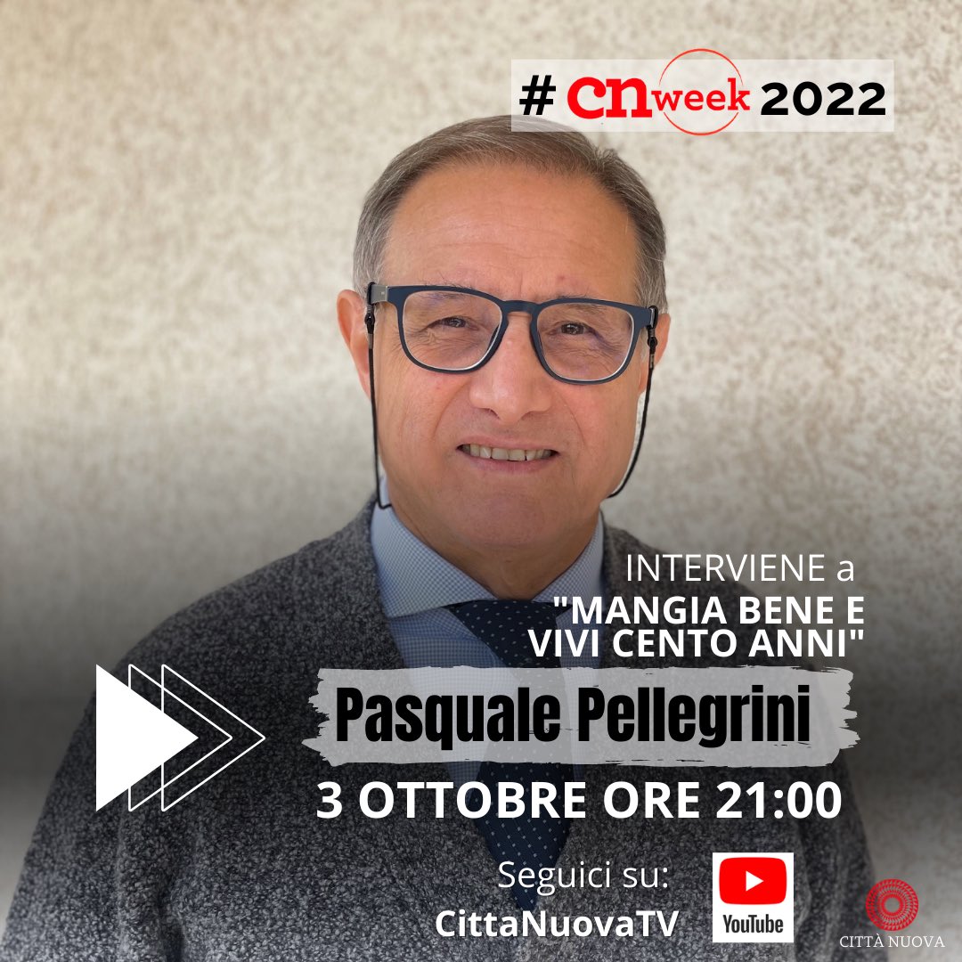 cittanuova_it's tweet photo. Oggi alle ore 21:00 l’appuntamento con l’evento della #CNweek2022 con Pasquale Pellegrini. Il tema: “Mangia bene e vivi cento anni”.
Seguici su YouTube attraverso il canale CittaNuovaTV! 📲

#tuttisuperterra #nutrizione #cnweek  #cibosano #mangiarebene #salute #ecologiaintegrale https://t.co/w7diw2dhMW